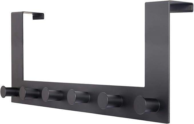 WEBI Over The Door Hooks,Over Door Towel Rack with 6 Peg Hooks for Hanging,Door Coat Hanger Door Coat Rack for Behind Back of Bathroom,Black