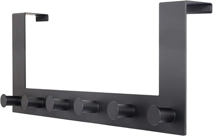 WEBI Over The Door Hooks,Over Door Towel Rack with 6 Peg Hooks for Hanging,Door Coat Hanger Door Coat Rack for Behind Back of Bathroom,Black