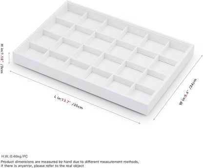 24 Girds White Leather Jewelry Tray Earring Organizer Tray Jewelry Drawer Organizer for Ring Earrings Holder Storage Display