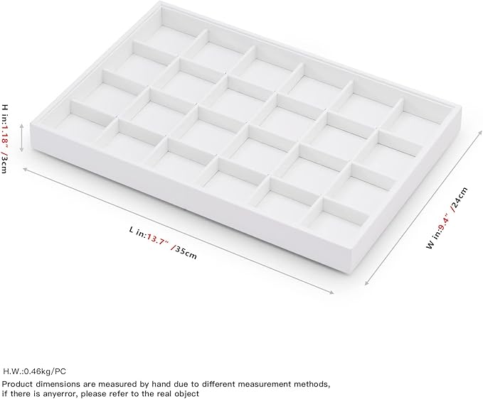 White Jewelry Display Organizer Tray Stackable Premium PU Leather 24 Grid Trinket Earring Ring Organizer Tray