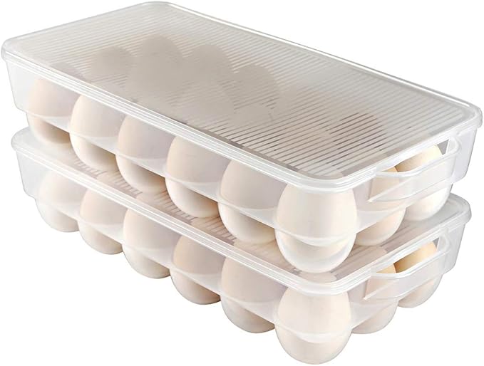 Covered Egg Holder,Egg Storage for Refrigerator,Fits 18 Eggs,Pack of 2
