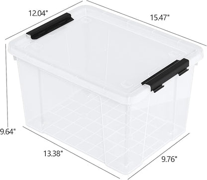 Tyminin 6-Pack Storage Box, 22 Quart Stackable Plastic Bins with Snap-On Lids, Clear