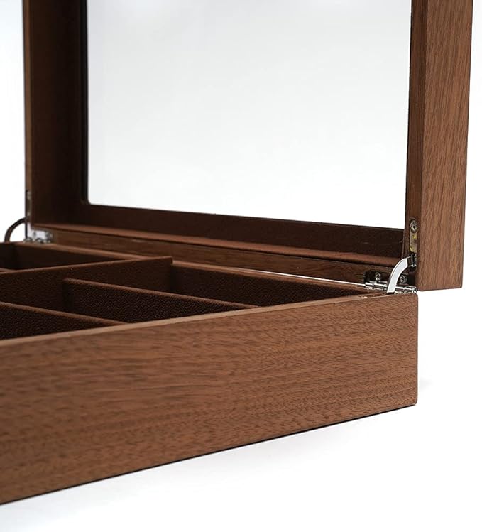 DouSeiAi Wooden Sunglasses Storage Box, 8 Grids Glasses Organizer, Sunglasses Display Holder with Lock Eyewear Showcase Organizer Walnut