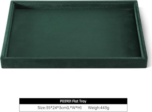 Velvet Stackable Jewelry Display Flat Tray For Ring Earring Necklace Bracelet, Bangle Pendant Storage Blank Plate, Shop Countertop Jewelry Dish Organizer (Green)