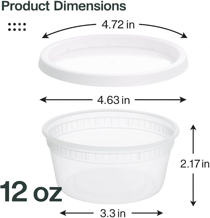 ProTakeOut 12oz [32 set] Heavy Duty Plastic Deli Container | BPA-Free Food Storage with Airtight Leak‑Proof Lids | Microwave, Freezer & Dishwasher Safe – Stackable, Bulk Reusable Soup & Meal Prep Tub