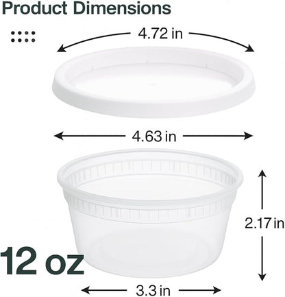 ProTakeOut 12oz [32 set] Heavy Duty Plastic Deli Container | BPA-Free Food Storage with Airtight Leak‑Proof Lids | Microwave, Freezer & Dishwasher Safe – Stackable, Bulk Reusable Soup & Meal Prep Tub