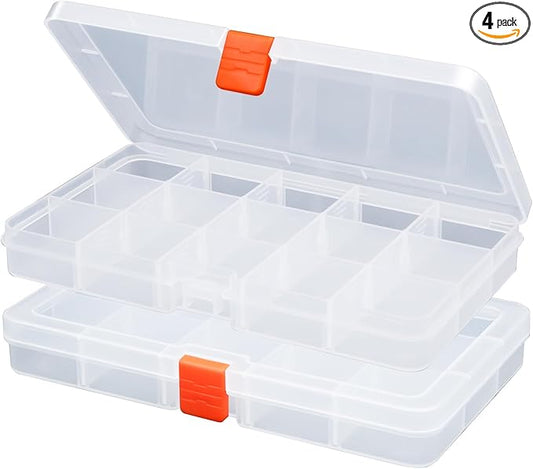 4PACK Extra Thick Bead Organizers, Mini Clear Plastic Storage Box Craft Containers for Nail jewelry rhinestones DIY Supply Case