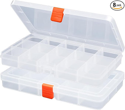 8PACK Extra Thick Bead Organizers, Mini Clear Plastic Storage Box Craft Containers for Nail jewelry rhinestones DIY Supply Case