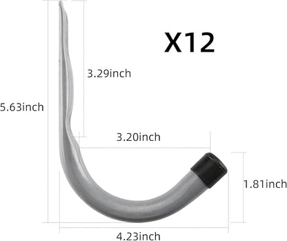 HOME MASTER HARDWARE 12 Pack 4-Inch Heavy Duty Garage Storage Wall Hooks, Steel J Utility Hooks for Hanging Ladders, Tools, Bikes, Grey