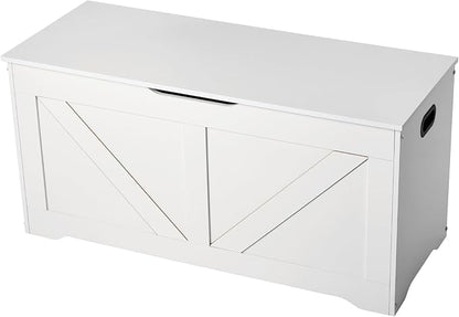 VEVOR Kids Storage Bench, Wooden Toy Box Chest, Large Storage Cabinet with Safety Hinge, Toddlers Storage Bench for Playroom, Living Room or Entryway, Easy Assembly, 38.98 x 15.55 x 18.9 in, White