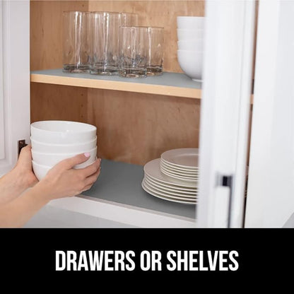 GORILLA GRIP DripGuard Shelf Liner, Non Adhesive Drawer and Kitchen Cabinet Protector, Slip Resistant BPA Free Smooth Surface Plastic Liners for Cabinets, Bathrooms, Closets, 12x120 Inch, Light Gray