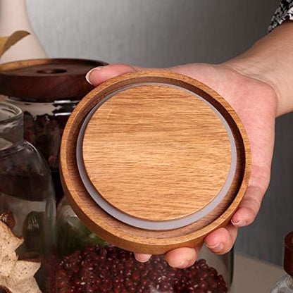 Bekith 1 Gallon Glass Jar with Wooden Airtight Lid, Large Food Storage Container/Canisters for Serving Tea, Coffee, Honey, Spice, Cereal, Egg, Kitchen Canister, Clear