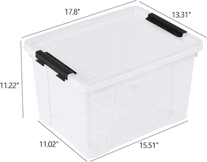Aninhao 34 Quart Plastic Latching Storage Box with Wheels, 4-Pack Clear Storage Bins with Lids