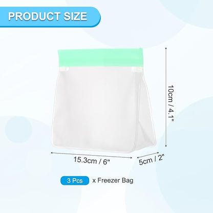 PATIKIL 6"x2"x4.1" Reusable Freezer Bag, 3 Pcs Leakproof Zip Food Storage Stand Up Bags Fridge Snack Vegetable Fruit Ice Container for Long-Lasting Freshness, Green