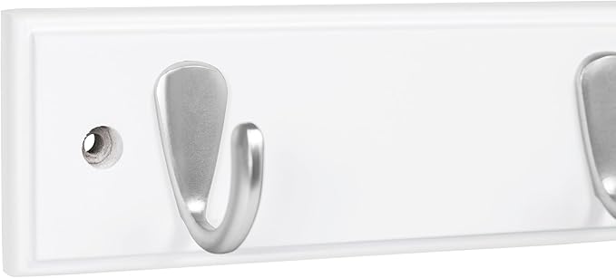 BIRDROCK HOME Modern 3 Hook Coat Rack | Wall Mounted Key Cap & Hat Rack | White Finish | Satin Nickel Hooks
