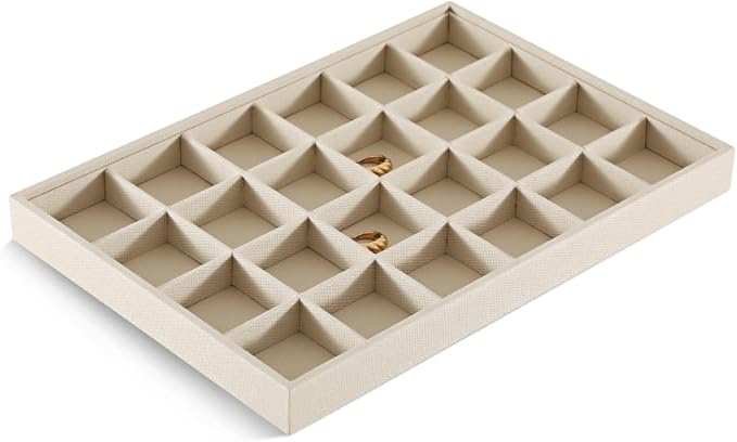 Dansmiy Linen 24 Grid Stackable Rings Earrings Display Tray, Brooch Ear Stud Cufflinks StorageTray, Jeweler Shop Counter Showcase Table Top Organizers, Makeup Table Drawer Insert Jewelry Tray