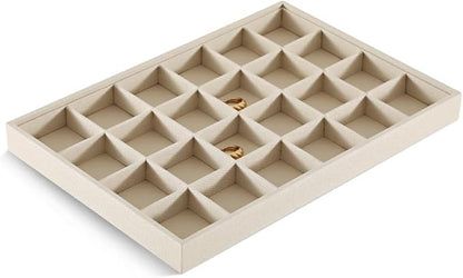 Dansmiy Linen 24 Grid Stackable Rings Earrings Display Tray, Brooch Ear Stud Cufflinks StorageTray, Jeweler Shop Counter Showcase Table Top Organizers, Makeup Table Drawer Insert Jewelry Tray