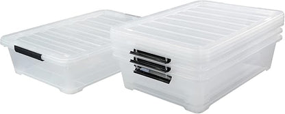 Minekkyes 4-Pack 40 Quart Large Plastic Under Bed Storage Bin, Underbed Box With Wheels/Lids, Clear