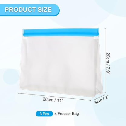 PATIKIL 11"x2"x7.9" Reusable Freezer Bag, 3 Pcs Leakproof Zip Food Storage Stand Up Bags Fridge Snack Vegetable Fruit Ice Container for Long-Lasting Freshness, Blue