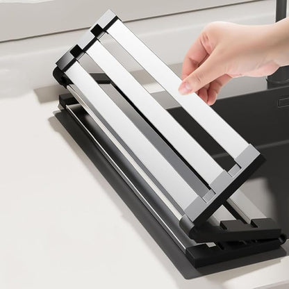 Roll Up Dish Drying Rack, Over Sink Stainless Steel Rack,Foldable Kitchen Sink Mat,Kitchen Sink Drain Rack Dish Storage Rack (17.72" H x 12.8" W)
