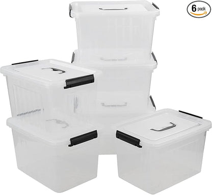 Zopnny 6-Pack 12 Quart Latch Box, Stackable Organizer Bins with Latching Lids, Clear Plastic Organization Containers for Closet, Bedroom, Shelving Units and Everyday Home Storage