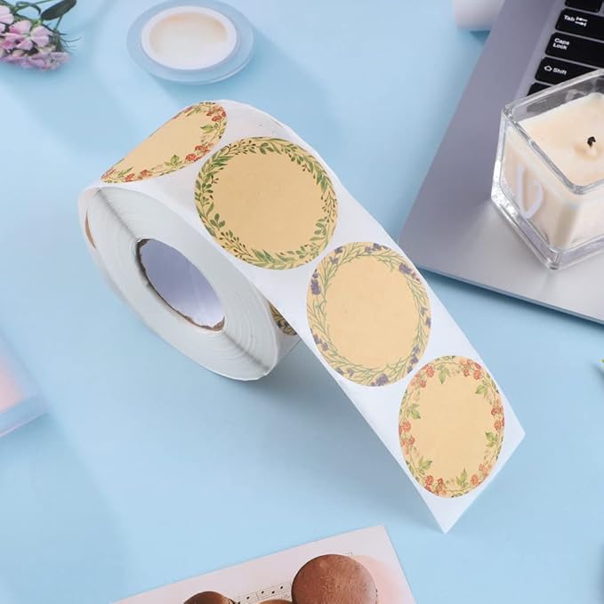 BESARME 600 Pcs 2" Canning Labels for Jar Easter Gift Tag Stickers Kraft Labels for Jar Floral Stickers Food Containers Lids Spice Bottle Sticker