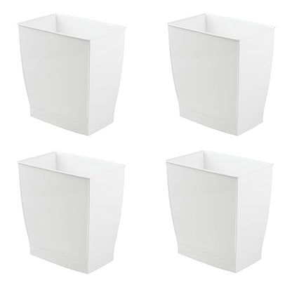 iDesign Small Plastic Bathroom Trash Can, Slim Rectangle Garbage Bin for Bedroom, Office, Dorm, 4-Pack, White