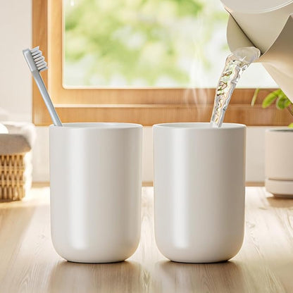 Khanjuan Round-Bottomed, Non-Slip Toothbrush Cup, Minimalist Bathroom Cup, Thickened Reusable Toothbrush Holder (White&White)