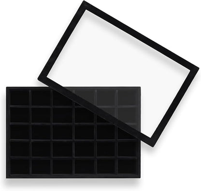 Wudygirl Jewelry Organizer Stackable Jewelry Tray Velvet Earring Holder Organizer 30 Grid Earring Storage with Lid Ring Holder Drawer Inserts Divider Storage for Women (Black)