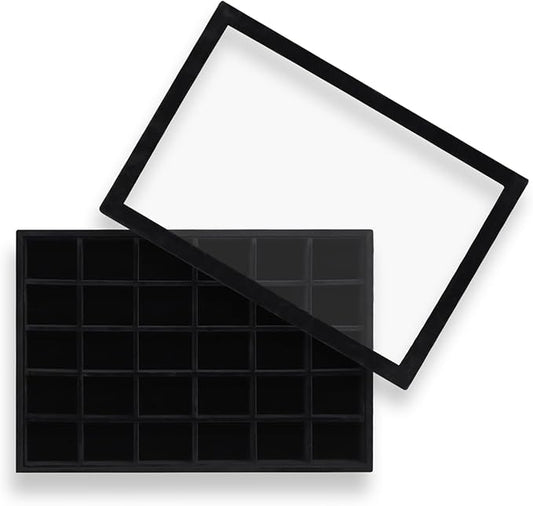 Wudygirl Jewelry Organizer Stackable Jewelry Tray Velvet Earring Holder Organizer 30 Grid Earring Storage with Lid Ring Holder Drawer Inserts Divider Storage for Women (Black)