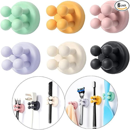 Defrko Silicone Toothbrush Holders - 6 Pcs Razor Hooks Adhesive Wall Mounted for Hanging Towel Key Plug Cable, Utility Decoration Hook Stick to Dorm Room Door Function for Kitchen Bathroom Home Office