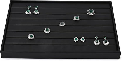 Ring Display Tray Black Jewelry Organizer Tray PU Leather Ring Earrings Display Organizer Tray