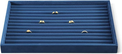 Velvet Ring Display Tray, Stackable Muilt Slot Rings Ear Stud Storage Tray, Drawer Insert Jewelry Accessories Organizers Plate (Blue)