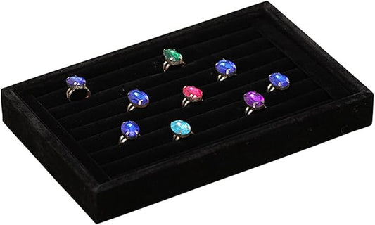 Stratalife Jewelry Organizer, 7 Slots Ring Organizer Display Tray Black Velvet Jewelry Storage for Women and Men