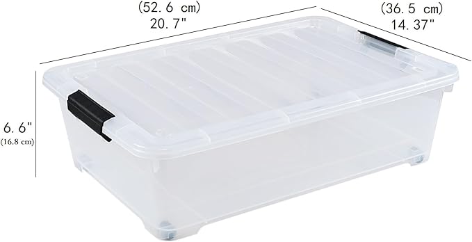 Yesdate 3-Pack 20 Quart Plastic Wheeled Latching Storage Boxes, Stackable Underbed Organizer Bins with Lid, Clear