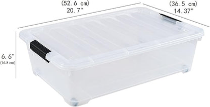 Yesdate 3-Pack 20 Quart Plastic Wheeled Latching Storage Boxes, Stackable Underbed Organizer Bins with Lid, Clear