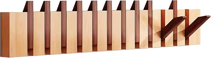 Wall Mounted Coat RackHooks Piano Key Hangers Natural Solid Wood Hanger Non-Woven Fabric Clothes Hangers for Closet, Kitchen, Bedroom, Bathroom, Entryway (Walnut-Beech, 12 Hooks)