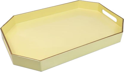 Spsyrine Yellow Plastic Serving Tray for Ottoman, Coffee Table, Octagon Decorative Tray for Entertaining, Outdoor, Living Room, Home Decor