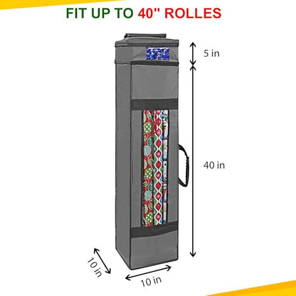 ProPik Wrapping Paper Storage Bag with Pocket and Handles Including Hanging Loop Heavy Duty Material with Clear Window 47 x 10 x 10 Inch Fits 40 Inch Long Rolls (Gray, 1 Count)