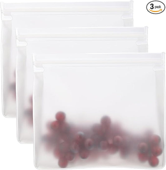 PATIKIL 8.7"x2"x7.9" Reusable Freezer Bag, 3 Pcs Leakproof Zip Food Storage Stand Up Bags Fridge Snack Vegetable Fruit Ice Container for Long-Lasting Freshness, Transparent