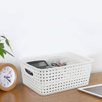Saedy Pantry Organizers Storage Baskets Pack of 6, Woven Plastic Storage Baskets, White