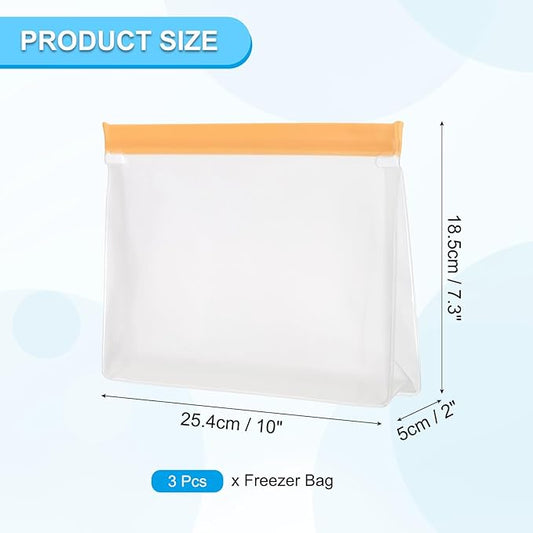 PATIKIL 10"x2"x7.3" Reusable Freezer Bag, 3 Pcs Leakproof Zip Food Storage Stand Up Bags Fridge Snack Vegetable Fruit Ice Container for Long-Lasting Freshness, Orange