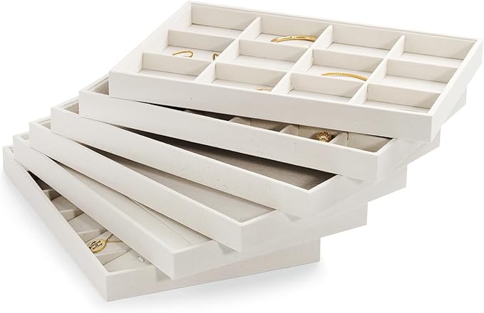 Oirlv Stackable 12 Girds Jewelry Trays Jewelry Storage Tray Showcase Display Organizer(13.8" X 1.4"X 9.4")