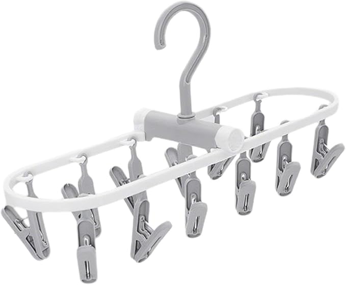 Portable Foldable Clothes Drying Rack, 20 Rotating Clips, Multi-Purpose Laundry Hanger for Underwear, Socks, Indoor/Outdoor Use, Compact, Lightweight, Convenient for Travel and Dorms (Gray)