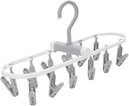 Portable Foldable Clothes Drying Rack, 20 Rotating Clips, Multi-Purpose Laundry Hanger for Underwear, Socks, Indoor/Outdoor Use, Compact, Lightweight, Convenient for Travel and Dorms (Gray)