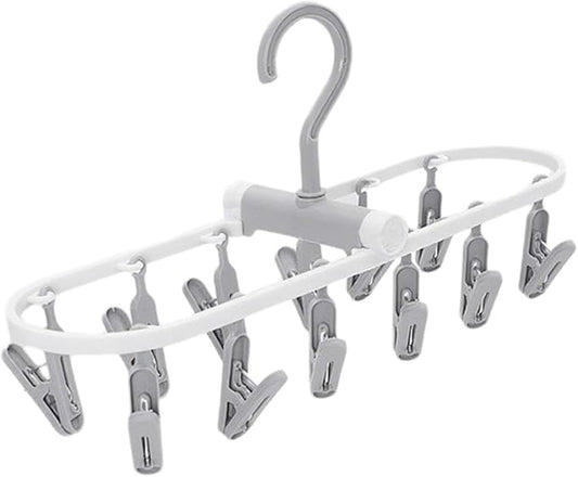 Portable Foldable Clothes Drying Rack, 20 Rotating Clips, Multi-Purpose Laundry Hanger for Underwear, Socks, Indoor/Outdoor Use, Compact, Lightweight, Convenient for Travel and Dorms (Gray)