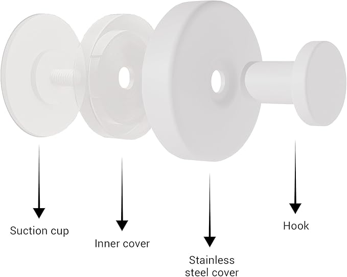 Welsa Suction Cup Hooks for Shower - 4 Pack, White - Stainless Steel, Strong Suction, No Drill, Removable Hanger, Tile Bathroom Kitchen Wall, Glass Door, Mirror Hook Hanging Robe, Towel Holder