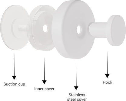 Welsa Suction Cup Hooks for Shower - 4 Pack, White - Stainless Steel, Strong Suction, No Drill, Removable Hanger, Tile Bathroom Kitchen Wall, Glass Door, Mirror Hook Hanging Robe, Towel Holder