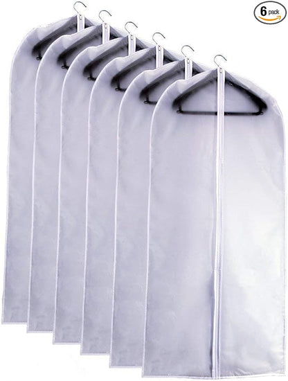 Garment Bags Covers 24''X60'' Dress Bags for Hanging Clothes (Pack of 6) with Study Full Zipper Coat Covers for Closet Clothes Storage Travel