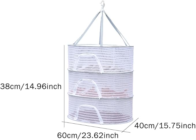 Herb Drying Rack, 3 Layer Foldable Hanging Mesh Net with Zipper, Outdoor Drying Rack Mesh Dryer for Drying Herb Vegs Fruits Bud Plants(Size:M)